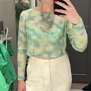 Future Collective Green Long Sleeve Sheer Crop Top with Matching Brallette